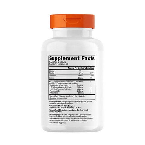 Doctors Best, Enhanced Krill Plus Omega3s With Superba Krill, 60 softgels Doctors Best