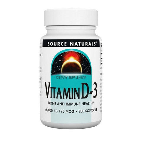 Source Naturals, Vitamin D-3, 5000 IU, 200 softgels Source Naturals